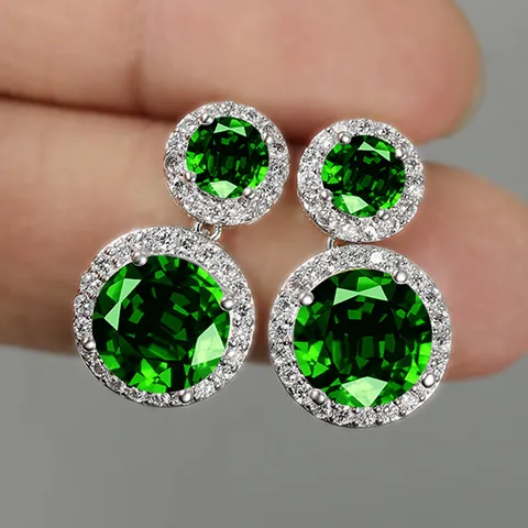 Elegant Double Round Circle Drop Earrings Copper Micro Pave Zirconia Halo Dangle Earrings For Women Wedding Party Jewelry