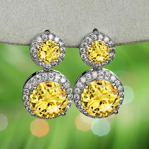 Elegant Double Round Circle Drop Earrings Copper Micro Pave Zirconia Halo Dangle Earrings For Women Wedding Party Jewelry