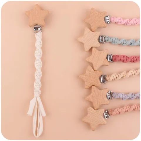 Hand Woven Cotton Baby Pacifier Clip With Beech Wood Star Clip Natural Braided Pacifier Holder Chain For Infant Soothing Gums Accessory