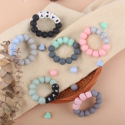 Baby Silicone Teething Bracelet Food Grade Sensory Teether Toy With BABY Letter Beads For Infants And Toddlers Jewelry