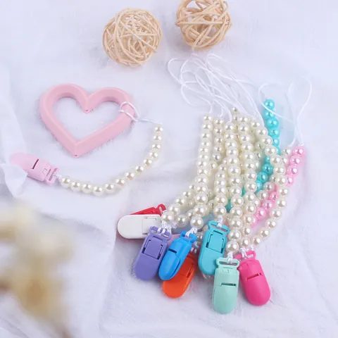 Baby Pacifier Clip Anti-drop Chain Colorful Faux Artificial Pearl Pacifier Holder For Teether Toy Newborn Infant Daily Accessory