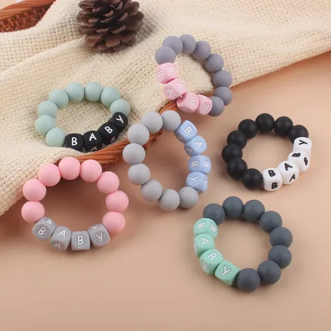 Baby Silicone Teething Bracelet Food Grade Sensory Teether Toy With BABY Letter Beads For Infants And Toddlers Jewelry