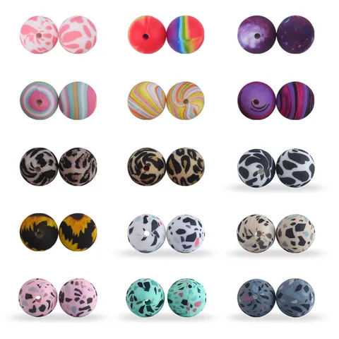 Cuentas de Silicona con Estampado de Leopardo para Creación de Joyas DIY Chupetero Mordedor para Bebé
