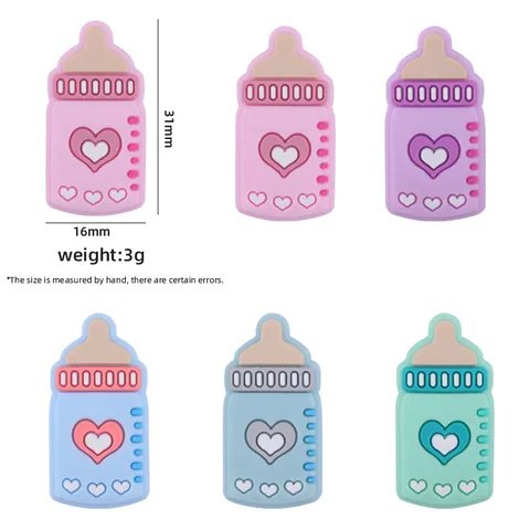 Cuentas de Dentición de Biberón de Silicona para Cadena de Chupete DIY Patrón de Corazón Dibujos Animados Bebé Joyería