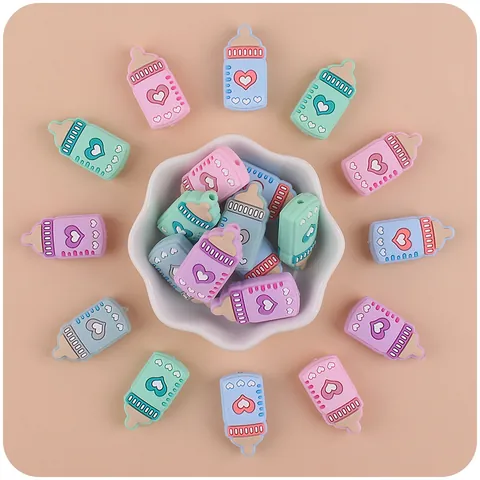 Cuentas de Dentición de Biberón de Silicona para Cadena de Chupete DIY Patrón de Corazón Dibujos Animados Bebé Joyería