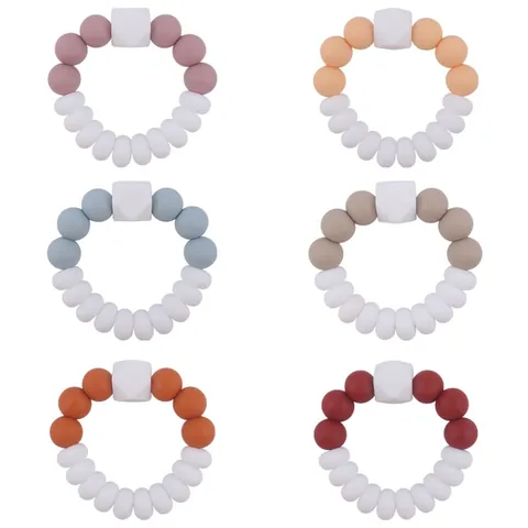 Baby Silicone Teether Bracelet For Infants Food Grade Silicone Teething Ring With Geometric Beads Soothing Sensory Toy