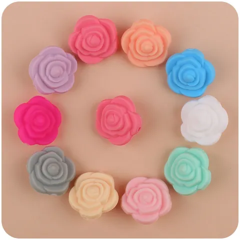 Cartoon Double Sided Rose Flower Silicone Teether Beads Macaron Colors For Baby DIY Pacifier Chain Accessories Nursing Gift
