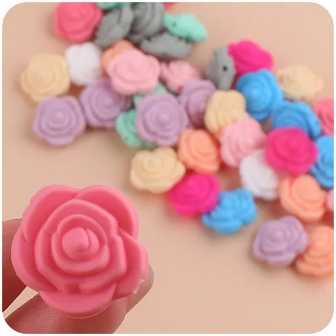 Cartoon Double Sided Rose Flower Silicone Teether Beads Macaron Colors For Baby DIY Pacifier Chain Accessories Nursing Gift