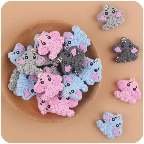 Cartoon Elephant Silicone Teether Beads Baby DIY Pacifier Chain Accessories BPA Free Animal Shape Silicone Beads For Toddlers