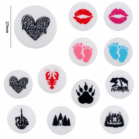 Round Silicone Beads For DIY Pacifier Chain Cartoon Print Mama Bear Heart Lips Pattern Infant Teether Beads Jewelry Making Accessory