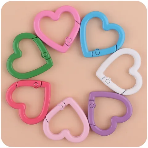 Colorful Heart Shaped Metal Spring Ring For Keychain DIY Jewelry Making Lacquer Finish Alloy Open Ring Bag Charm Accessories
