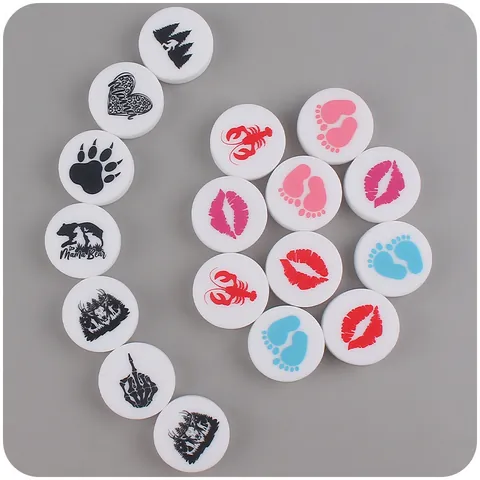 Round Silicone Beads For DIY Pacifier Chain Cartoon Print Mama Bear Heart Lips Pattern Infant Teether Beads Jewelry Making Accessory