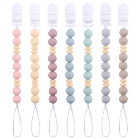 Silikon Baby Schnullerkette Macaron Perlen Beruhigender Beißring Anti-Verlust Leine Für Neugeborene Kleinkinder Zubehör