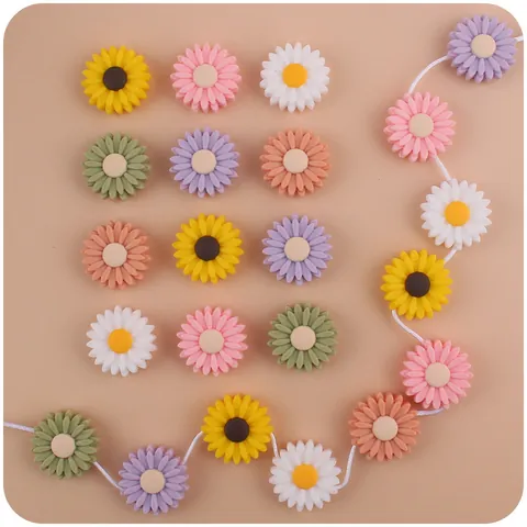 Cartoon Daisy Sunflower Silicone Beads For DIY Pacifier Chain Baby Teether Bracelet Accessories Handmade Teething Toys Beads