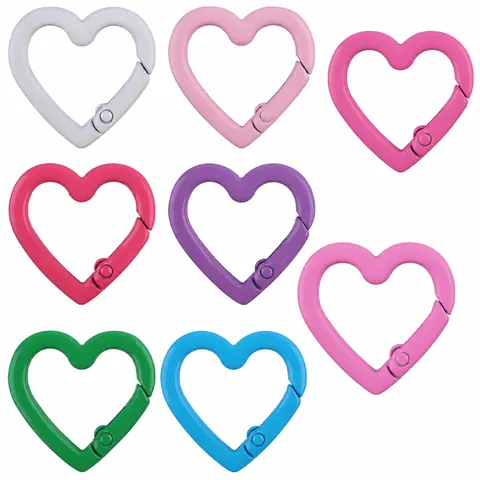 Colorful Heart Shaped Metal Spring Ring For Keychain DIY Jewelry Making Lacquer Finish Alloy Open Ring Bag Charm Accessories