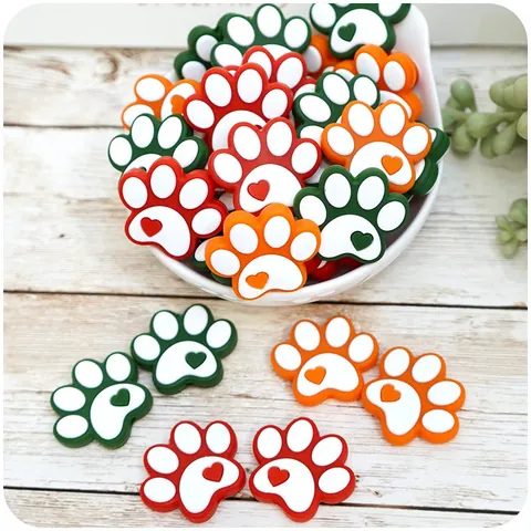 Silicone Paw Print Teether Beads Heart Pattern DIY Pacifier Chain Accessories Cartoon Animal Footprints Shoe Charms For Baby Teething Jewelry Making