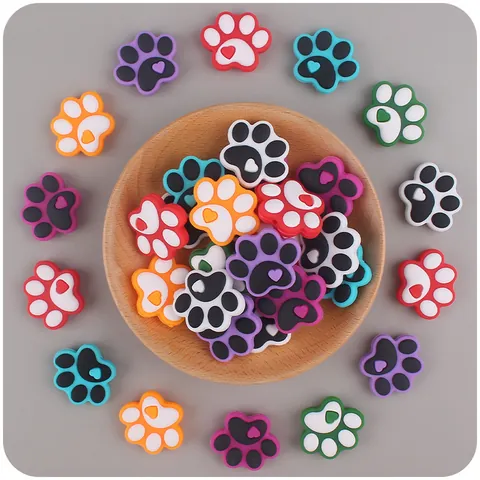 Silicone Paw Print Teether Beads Heart Pattern DIY Pacifier Chain Accessories Cartoon Animal Footprints Shoe Charms For Baby Teething Jewelry Making