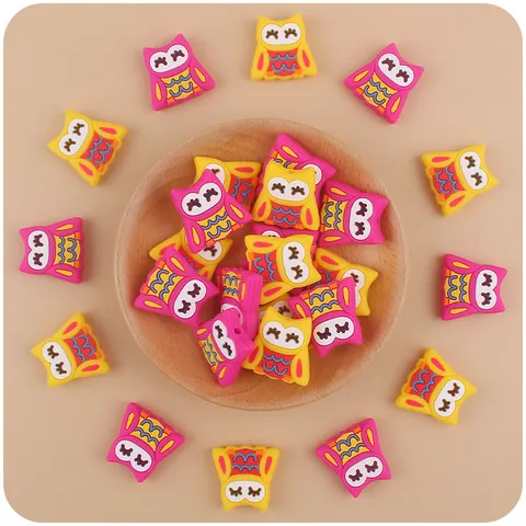 Cartoon Owl Silicone Beads For Baby Teether DIY Pacifier Chain Accessories Food Grade Infant Molar Toy Beads