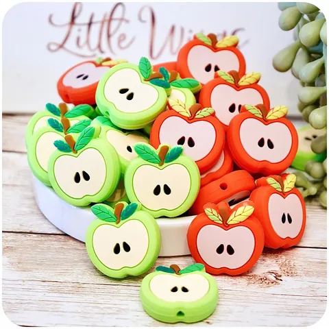 Cartoon Apple Silicone Teething Beads DIY Pacifier Chain Accessories Fruit Shape Baby Molar Teether Soothing Toy For Babies