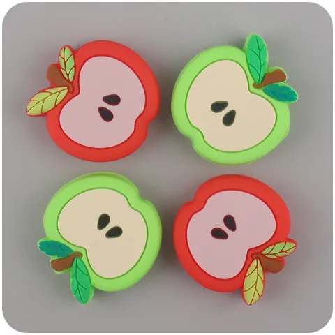 Cartoon Apple Silicone Teething Beads DIY Pacifier Chain Accessories Fruit Shape Baby Molar Teether Soothing Toy For Babies