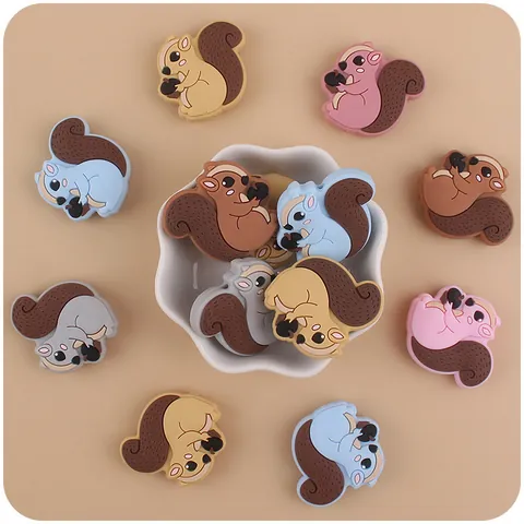 Cartoon Eekhoorn Siliconen Kralen Voor Baby Bijtring DIY Speenkoord Sieraden Accessoires Zachte Dierenvorm Kralen