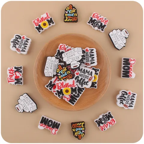 Cartoon Silicone Shoe Charms For Clogs DIY Mother's Day Theme Blessed Mom Band Mom Shoe Decorations Accessories For Sandals