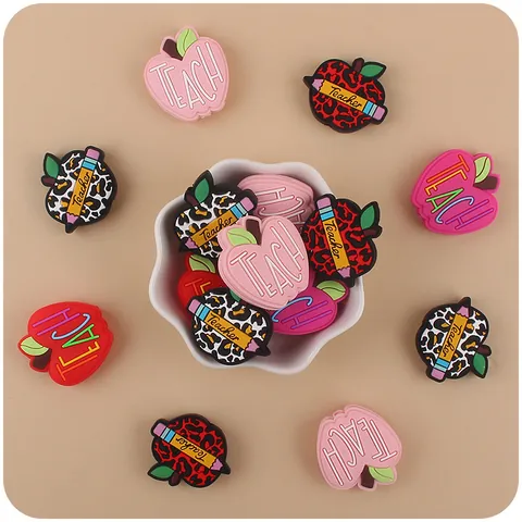Silicone Apple Focal Beads Teacher Day Theme For DIY Pacifier Chain Bracelet Jewelry Making Cute Cartoon Fruit Silicone Beads