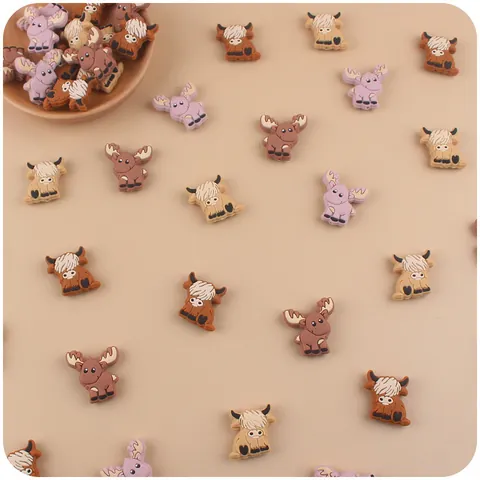 Cartoon Highland Cow Elk Silicone Teether Beads DIY Baby Pacifier Chain Bracelet Accessories Food Grade BPA Free Baby Chew Toys