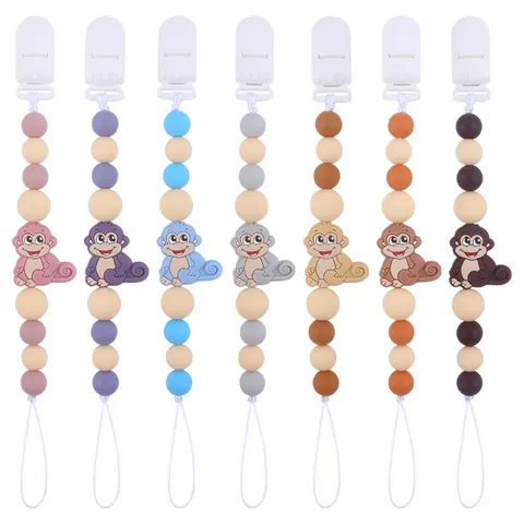 Cartoon Monkey Silicone Baby Pacifier Clip Teether Chain Holder Anti-Drop Strap For Infants Toddlers Daily Home Essentials
