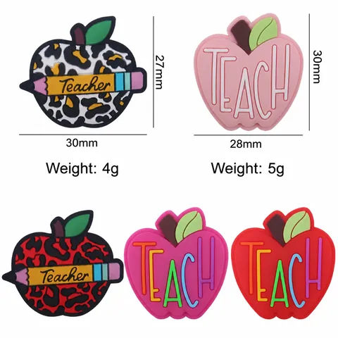 Silicone Apple Focal Beads Teacher Day Theme For DIY Pacifier Chain Bracelet Jewelry Making Cute Cartoon Fruit Silicone Beads