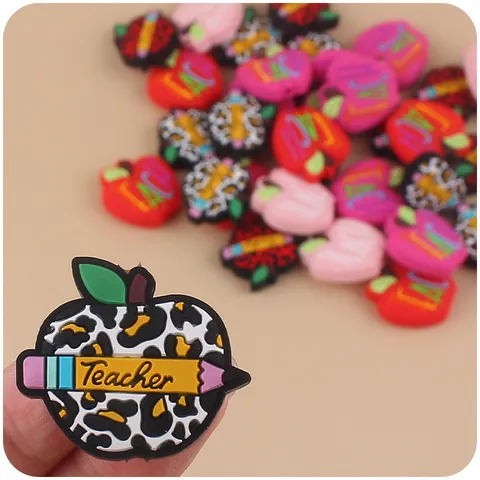 Silicone Apple Focal Beads Teacher Day Theme For DIY Pacifier Chain Bracelet Jewelry Making Cute Cartoon Fruit Silicone Beads