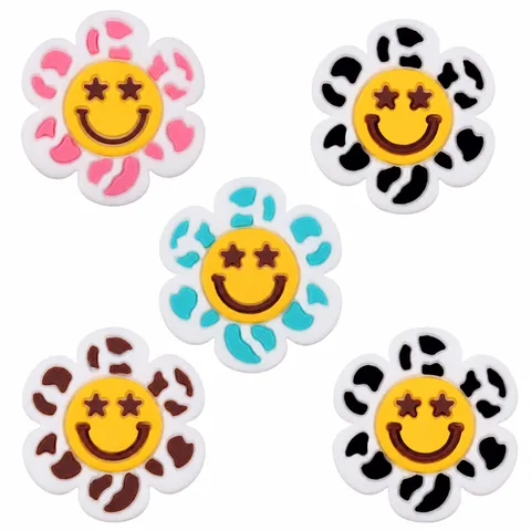 Cartoon Flower Smiley Face Baby Teether Bead Silicone DIY Pacifier Chain Accessory Animal Print Star Eye Infant Teething Relief Charm