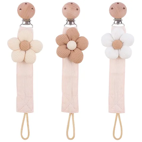 Baby Pacifier Clip Chain Cartoon Corduroy Flower Cotton Fabric Beech Wood Pacifier Holder For Infant Anti-lost Soothing Strap