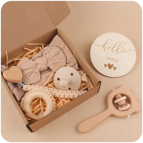 Colección Relajante Infantil Chupete de Silicona Sonajero Oso de Madera Clip de Chupete Crochet Diadema Lazo Disco Hito Bebé