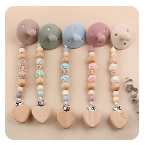Baby Silicone Teether Pacifier Clip Beech Wood Star Teething Ring Finger Toothbrush Milestone Card Toddler Infant Gift Box