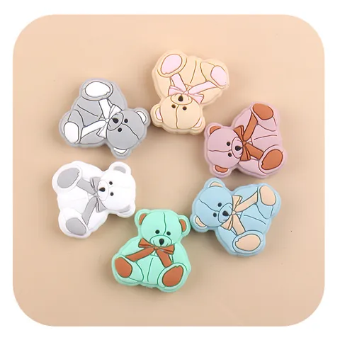 Cartoon Bear Silicone Beads For DIY Pacifier Chain Teething Jewelry Making Cute 3D Bear Animal Beads For Baby Nursing BPA Free Accessories