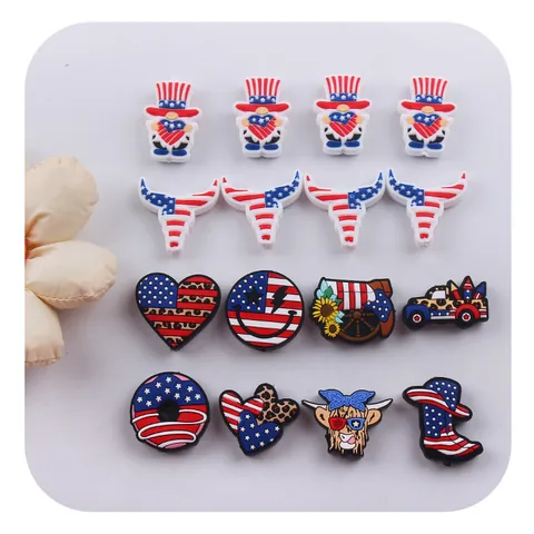 USA Independence Day Shoe Charms Silicone Patriotic 4th Of July Clogs Accessories For Kids Adults DIY Shoe Decorations