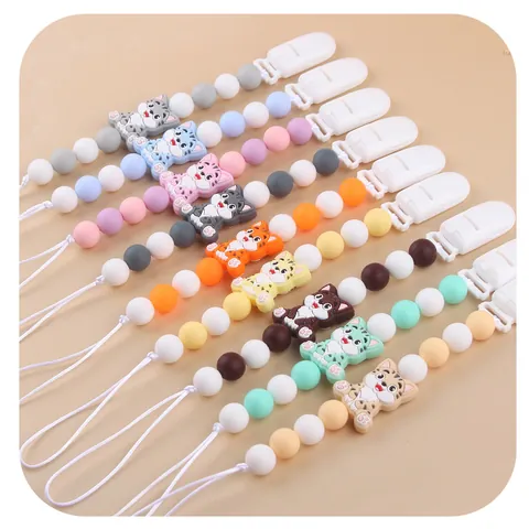 Cartoon Cat Tiger Silicone Baby Pacifier Clip Holder Anti-Drop Chain For Infants Toddlers Teething Toy Nursing Accessories