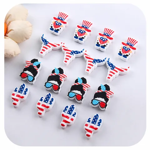 USA Independence Day Shoe Charms Silicone Patriotic 4th Of July Clogs Accessories For Kids Adults DIY Shoe Decorations