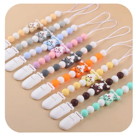 Cartoon Cat Tiger Silicone Baby Pacifier Clip Holder Anti-Drop Chain For Infants Toddlers Teething Toy Nursing Accessories
