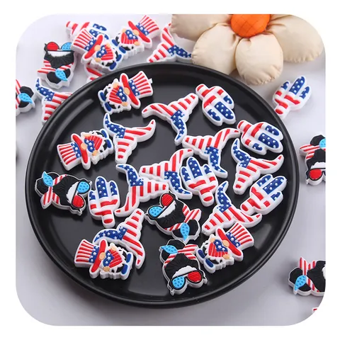 USA Independence Day Shoe Charms Silicone Patriotic 4th Of July Clogs Accessories For Kids Adults DIY Shoe Decorations