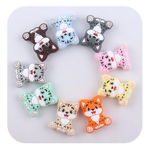 DIY Cartoon Cat Silicone Beads For Baby Pacifier Chains Teether Bracelets Making Cute Animal Shape Silicone Charms DIY