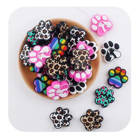 Silicone Animal Paw Shoe Charms For Clogs Cute Leopard Rainbow Pattern Pet Paw Print DIY Pacifier Chain Beads Accessories