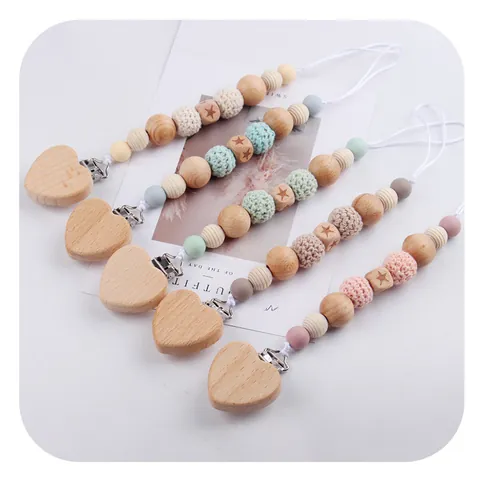 Handgefertigte Baby Schnullerkette Silikonperlen Buchenholz Herzform Verlustschutz Kette Für Kleinkinder Nordic Style Spielzeughalter