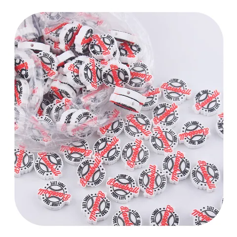Baseball Mom Life Silicone Beads DIY Pacifier Chain Accessories Sport Theme Round Silicone Teether Bead For Jewelry Making Crafting