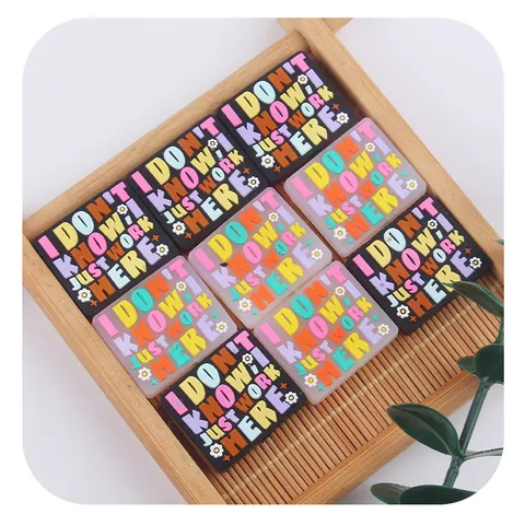 DIY Square Silicone Baby Teether Beads For Pacifier Chain Cartoon Letter Print Infant Teething Toy Bracelet Accessories