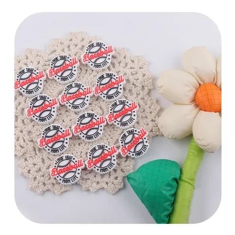 Baseball Mom Life Silicone Beads DIY Pacifier Chain Accessories Sport Theme Round Silicone Teether Bead For Jewelry Making Crafting