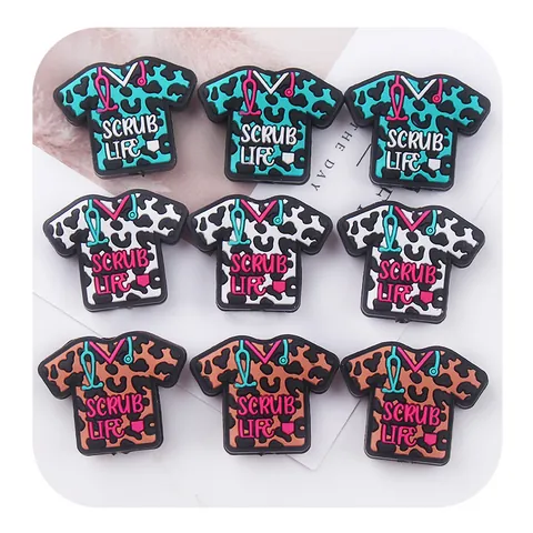 Scrub Life Nurse Uniform Silicone Teether Beads DIY Pacifier Chain Accessories Medical Scrub Top Leopard Cow Print Charms