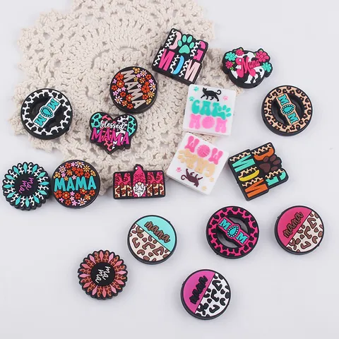 Cuentas de Silicona para Dentición del Día de la Madre Estampado de Leopardo Floral Mom Mama Perro Gato Mom Corazón Redondo Silicona DIY Joyería Accesorios Cadena Chupete