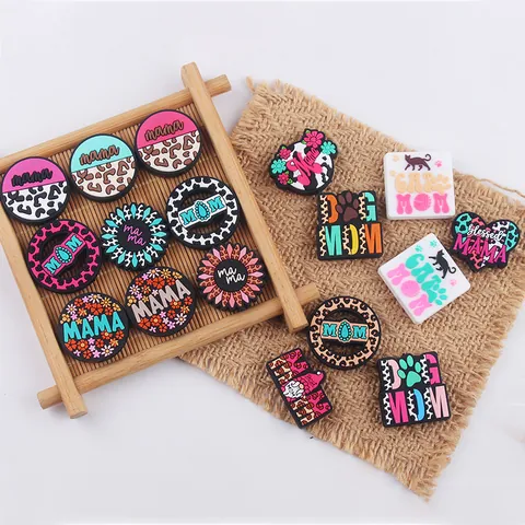 Cuentas de Silicona para Dentición del Día de la Madre Estampado de Leopardo Floral Mom Mama Perro Gato Mom Corazón Redondo Silicona DIY Joyería Accesorios Cadena Chupete